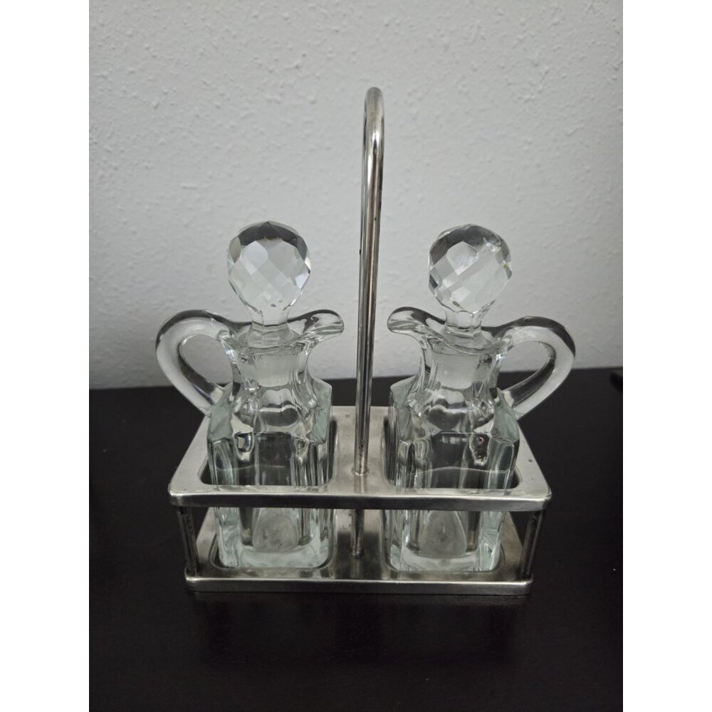 Vintage Benedict Indestructo Silver Soldered Cruet 1286 Oil & Vinegar Set USA